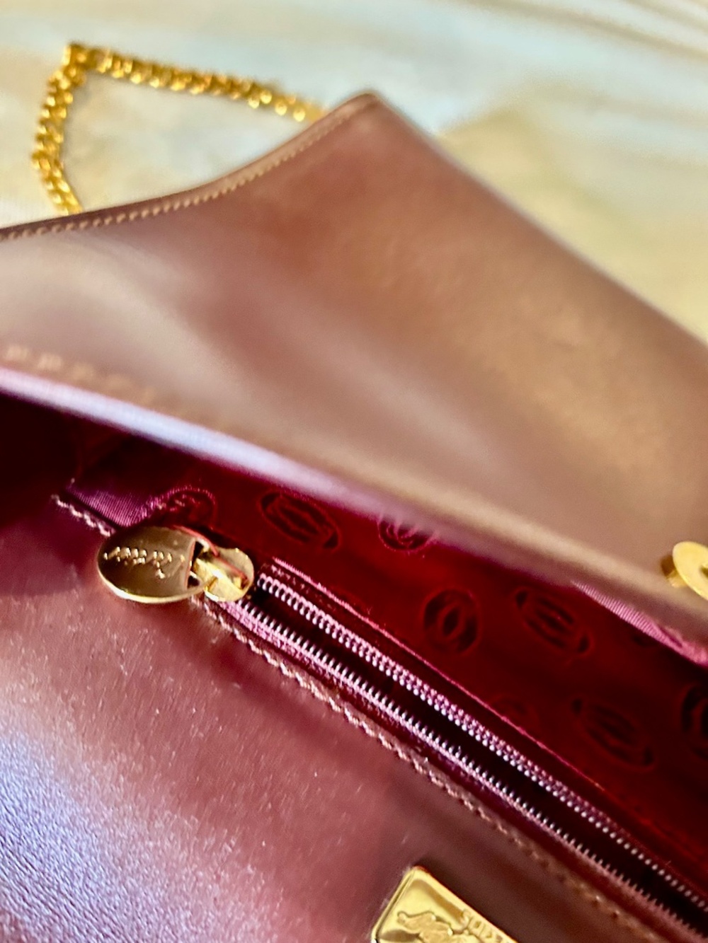 Cartier Leather Clutch. Beautiful, burgundy. New.  Can be used as shoulder bag. - Picture 11 of 16